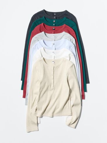 Uniqlo Ribbed Henley Neck T-Shirt in Saudi Arabia