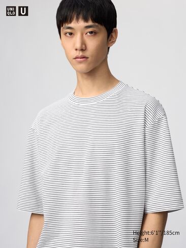 تي شيرت مخطط كبير الحجم من القطن من Uniqlo AIRism in Saudi Arabia