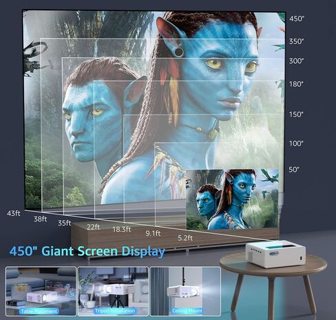 جهاز عرض بلوتوث واي فاي 1080P 5G أصلي، جهاز عرض أفلام خارجي محمول عالي الدقة بالكامل، يدعم 4K، جهاز عرض فيديو 450 بوصة للمسرح المنزلي، متوافق مع هاتف ذكي TV Stick/HDMI/USB (أبيض) in Kuwait