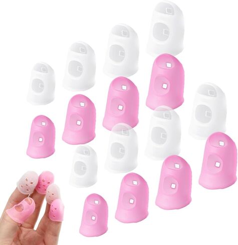 16 Pcs Finger Tips Silicone Thimble Fingertip Grips Rubber Anti-Slip Finger Tips Breathable Fingers Protectors Pads Cover for Paper Sorting Money Counting Sewing Guitar Playing 4 Sizes Blue Aqua in Kuwait