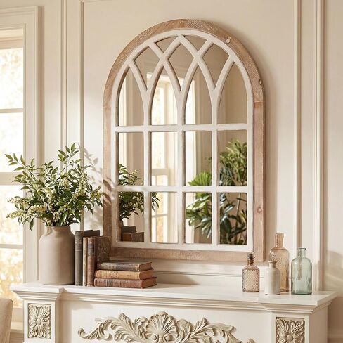 Farmhouse Window Pane Mirror, Large Decorative White Wall Mirror for Living Room Kitchen Entryway, 24 L x 34,Brown in Saudi Arabia