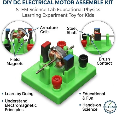 مجموعة تجميع المحرك الكهربائي بتيار مستمر DIY - لعبة تجربة تعلم الفيزياء التعليمية لمختبر العلوم والتكنولوجيا والهندسة والرياضيات للأطفال، محرك كهربائي 1 (أخضر) in Saudi Arabia