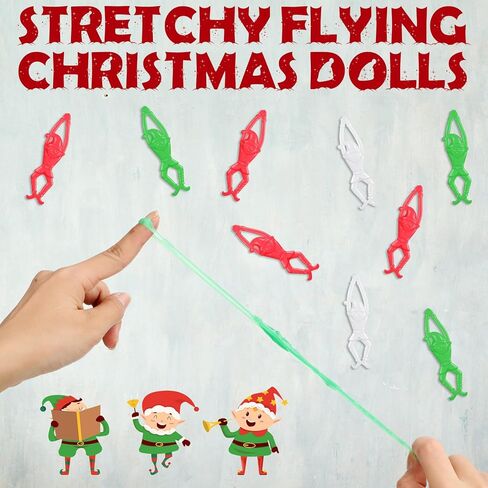 24 Pack Christmas Stretchy Flying Santa Claus Finger Slingshot Catapult Toys Holiday Stocking Stuffers Christmas sticky toys bulk for Flying Games Xmas Party favors in Saudi Arabia