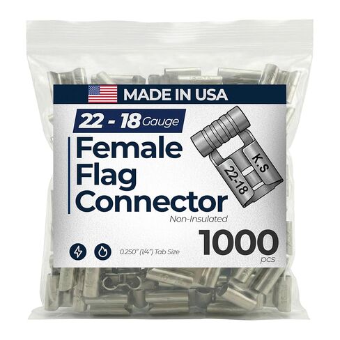 100 Pcs Non-Insulated Electrical Wire Connector - 12-10 AWG Gauge .250 (1/4") Flag Quick Disconnect Terminal Wire Crimp Connector - Made in USA in Saudi Arabia
