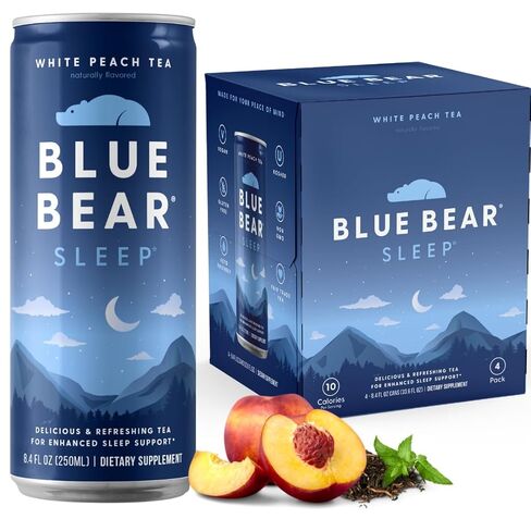 Blue Bear Melatonin Sleep Drink, Sleep Tea for Bedtime Support, White Peach Tea with Melatonin (5mg), Lavender, Ashwagandha, Chamomile, GABA, L-Theanine, Caffeine-Free, Zero Sugar, 8.4 Fl Oz 12-Pack in Saudi Arabia