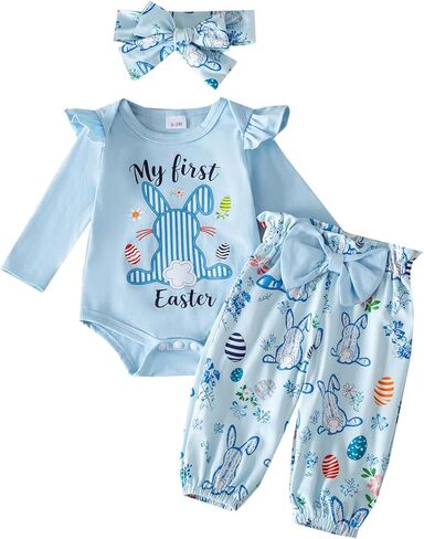 JiAmy Baby Girls My 1st Valentine's Day Outfit Newborn 3 Piece Romper Headband Pant Sets 0-18M in Saudi Arabia