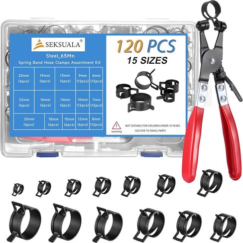 360Pcs 1/5" to 1-3/8" (5-34mm) Spring Band Hose Clamps Assortment Kit with Swivel Flat Hose Clamp Plier, SEKSUALA Constant Tension Steel Clamps for Fuel Lines, Silicone,Vacuum Hoses (Black) in Saudi Arabia