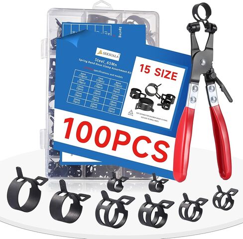 360Pcs 1/5" to 1-3/8" (5-34mm) Spring Band Hose Clamps Assortment Kit with Swivel Flat Hose Clamp Plier, SEKSUALA Constant Tension Steel Clamps for Fuel Lines, Silicone,Vacuum Hoses (Black) in Saudi Arabia