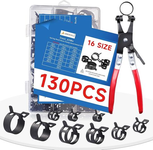 360Pcs 1/5" to 1-3/8" (5-34mm) Spring Band Hose Clamps Assortment Kit with Swivel Flat Hose Clamp Plier, SEKSUALA Constant Tension Steel Clamps for Fuel Lines, Silicone,Vacuum Hoses (Black) in Saudi Arabia