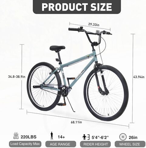 دراجة جبلية كروس ذات سرعة واحدة مقاس 26 بوصة من GRELiving - دراجة عالية الأداء لجميع التضاريس in Kuwait