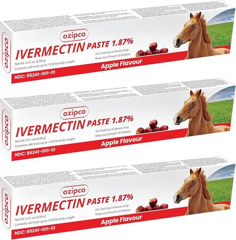 IVERMECTIN 1.87 ٪ معجون الحصان - أنبوب Apple Flavor 6.08G - صفقة للخيول التي تصل إلى 1250 رطلاً (حزمة - 3) in Kuwait