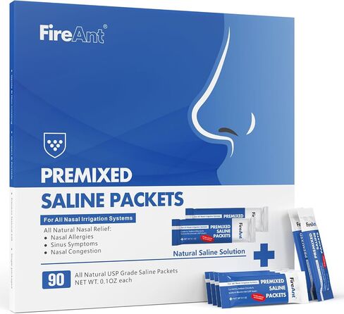 FireAnt Saline Packets Sinus Rinse, 80 Premixed Neti Pot Salt Packets for Nasal Rinse, All Natural, Pharmaceutical Grade, and PH Balanced - 80 Count in Saudi Arabia