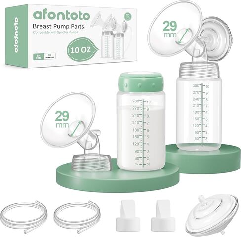 Breast Pump Accessories Compatible with Spectra S1 S2 S9 Plus Replacement Pump Parts, 2 Sets with 24mm Flanges Spectra, 10oz Bottles, Duckbill Valves, Tubing, Backflow Protectors, Not Original in Saudi Arabia
