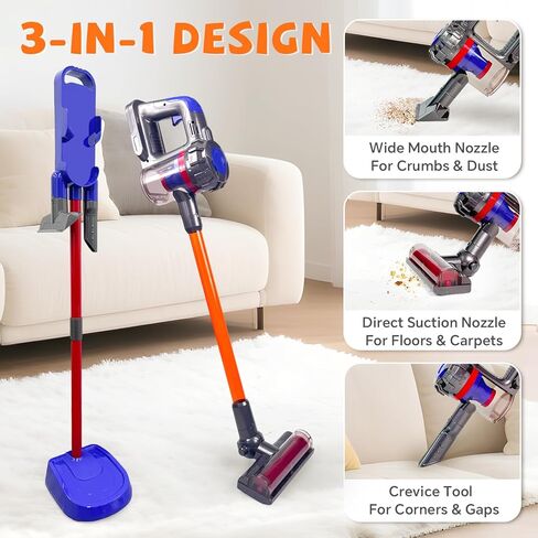 3-in-1 Kids Vacuum That Really Works - Toddler Vacuum Cleaning Toy Set, Kids Working Play Vacuum Cleaner with Real Suction, Montessori Housekeeping Toy for Toddlers 3 4 5 6+ in Kuwait