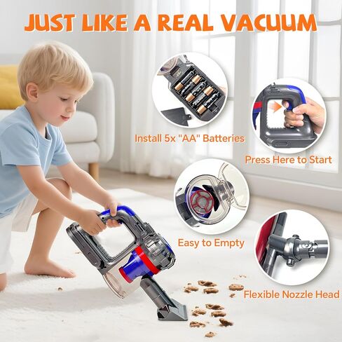 3-in-1 Kids Vacuum That Really Works - Toddler Vacuum Cleaning Toy Set, Kids Working Play Vacuum Cleaner with Real Suction, Montessori Housekeeping Toy for Toddlers 3 4 5 6+ in Kuwait