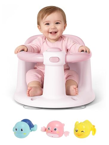 Baby Bath Seat for Babies 6 Months & Up - Bathtub Seats for Babies with 3 Baby Bath Toys, Non-Slip, Comfortable, Infant Bath Essentials-Grey in Saudi Arabia