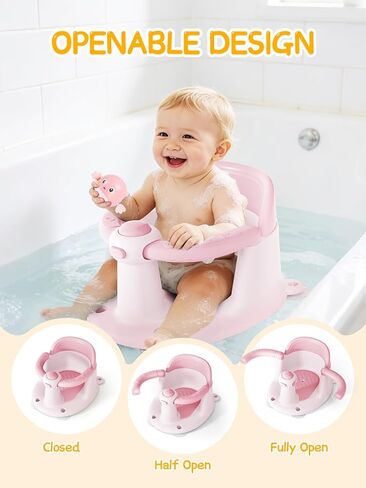 Baby Bath Seat for Babies 6 Months & Up - Bathtub Seats for Babies with 3 Baby Bath Toys, Non-Slip, Comfortable, Infant Bath Essentials-Grey in Saudi Arabia