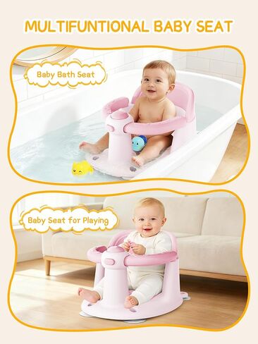 Baby Bath Seat for Babies 6 Months & Up - Bathtub Seats for Babies with 3 Baby Bath Toys, Non-Slip, Comfortable, Infant Bath Essentials-Grey in Saudi Arabia