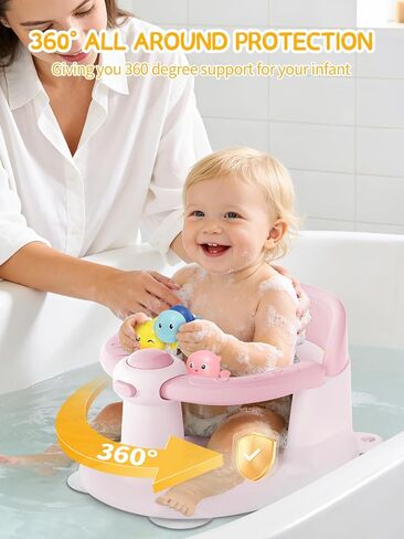 Baby Bath Seat for Babies 6 Months & Up - Bathtub Seats for Babies with 3 Baby Bath Toys, Non-Slip, Comfortable, Infant Bath Essentials-Grey in Saudi Arabia