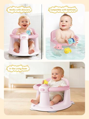 Baby Bath Seat for Babies 6 Months & Up - Bathtub Seats for Babies with 3 Baby Bath Toys, Non-Slip, Comfortable, Infant Bath Essentials-Grey in Saudi Arabia