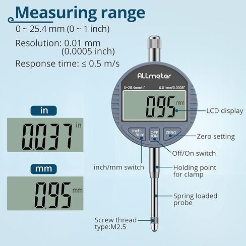 ALLmeter Dial Test Indicator 90lbs (40kg) Max Pull Magnetic Base Stand 0-0.03"/0.0005"Test Indicator Dial Indicator,3 Adjustable Joints 3/8 Inch (9.52mm) Clamping Hole for Machine Set-Up,Narrow Area in Saudi Arabia