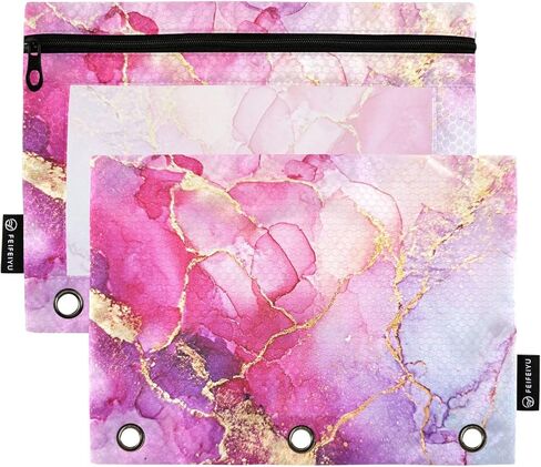 Gredecor Binder Pencil Pouch 3 Ring Alcohol Ink Marble Modern Zipper Pencil Pouches Case 2 Pack Cosmetic Bags with Clear Window Organizer for School Office in Saudi Arabia