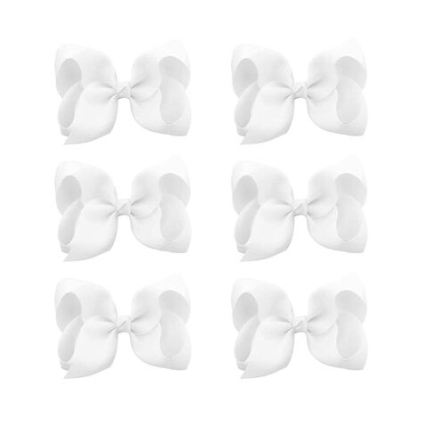 6 PCS 6" Hair Bows for Girls Alligator Clips Grosgrain Ribbon Solid Color Hair Accessories Toddler Bows for Girls Kids(White, 6 Count) in Saudi Arabia