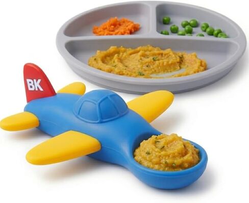 Baby Feeding Set with Suction Plate and Airplane Spoon – BPA Free Silicone Baby Utensils for First Foods, Non-Slip, 6–18 Months | skyfeeder in Saudi Arabia