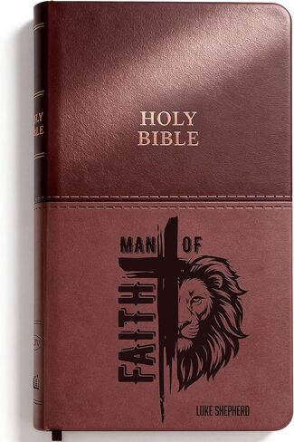 Personalized Man of Faith Design Bible, KJV Value Thinline, Brown, King James Version, Red Letter Edition Holy Bible, Custom Name Engraved, Faux Leather, Christian Keepsake in Saudi Arabia
