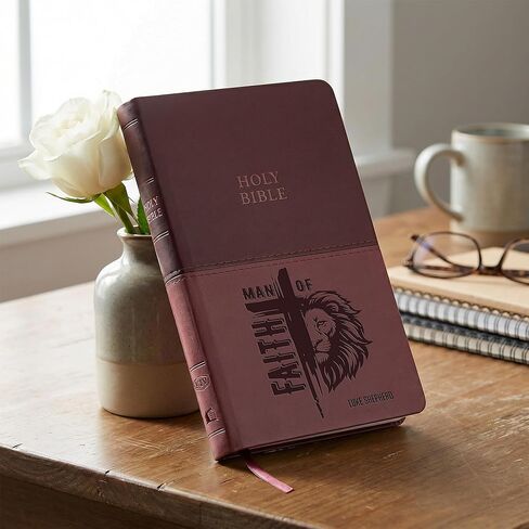 Personalized Man of Faith Design Bible, KJV Value Thinline, Brown, King James Version, Red Letter Edition Holy Bible, Custom Name Engraved, Faux Leather, Christian Keepsake in Saudi Arabia