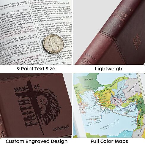 Personalized Man of Faith Design Bible, KJV Value Thinline, Brown, King James Version, Red Letter Edition Holy Bible, Custom Name Engraved, Faux Leather, Christian Keepsake in Saudi Arabia