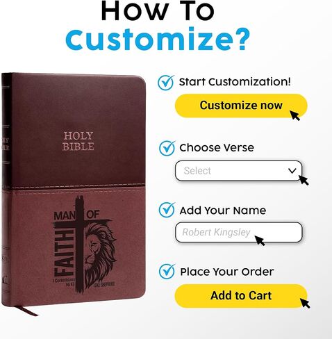 Personalized Man of Faith Design Bible, KJV Value Thinline, Brown, King James Version, Red Letter Edition Holy Bible, Custom Name Engraved, Faux Leather, Christian Keepsake in Saudi Arabia