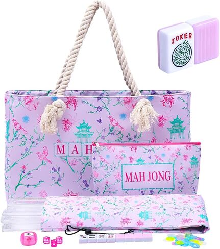 American Mahjong Tile Set, 166 Blue Tiles, Bag and Mahjong Accessories, 4 All-in-One Rack/Pushers, Mahjong Set Complete in Saudi Arabia