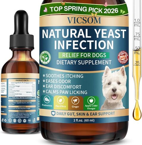 VICSOM Natural Dog Yeast Infection Treatment for Dogs, Itchy Skin & Ear Treatment Natural Support Allergy Relief, Dog Yeast Infection Relief, Support Irritation, Itching & Inflammation 60ml in Kuwait