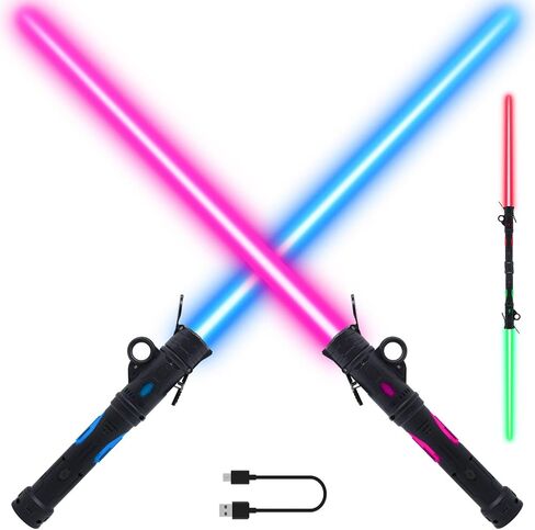 Light Sword Toy for Kids, Rechargeable Light Sword Set, 2 Pack LED Dual Light Sabers with Belt Clip for Galaxy War Fighter Warriors, Halloween Dress Up Party Kid Gift, Christmas Birthday Present in Saudi Arabia