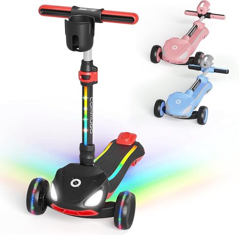 دراجة نارية كهربائية للأطفال مع 3 عجلات مضاءة LED ، ارتفاع قابل للتعديل وطفر النحافة ، منصة مضادة للانزلاق مع الأضواء ، آلية سهلة الطائر ، توازن الدراجات البخارية للأطفال الذين تتراوح أعمارهم بين 6-12 in Kuwait
