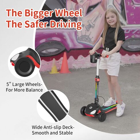دراجة نارية كهربائية للأطفال مع 3 عجلات مضاءة LED ، ارتفاع قابل للتعديل وطفر النحافة ، منصة مضادة للانزلاق مع الأضواء ، آلية سهلة الطائر ، توازن الدراجات البخارية للأطفال الذين تتراوح أعمارهم بين 6-12 in Kuwait