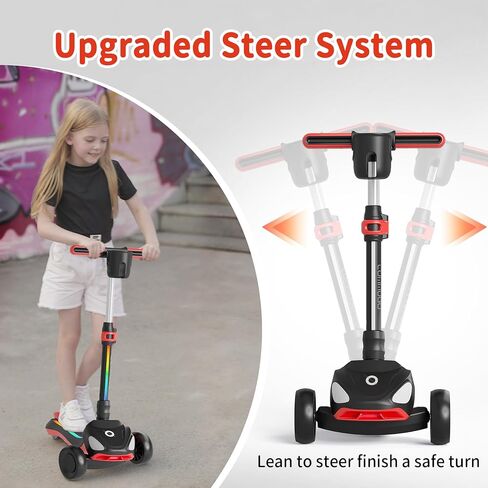 دراجة نارية كهربائية للأطفال مع 3 عجلات مضاءة LED ، ارتفاع قابل للتعديل وطفر النحافة ، منصة مضادة للانزلاق مع الأضواء ، آلية سهلة الطائر ، توازن الدراجات البخارية للأطفال الذين تتراوح أعمارهم بين 6-12 in Kuwait