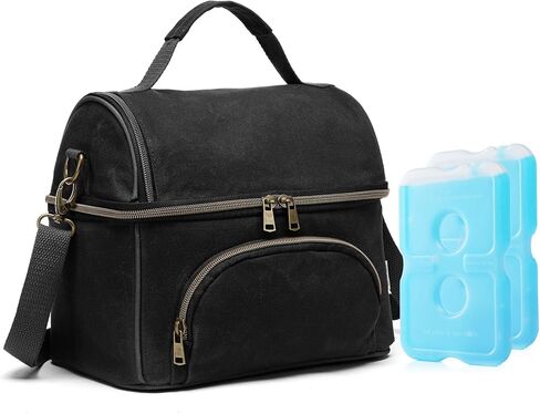 Waxed Canvas Lunch Cooler Bag for Men, Insulated Lunch Box with Two Compartment, Small Soft Cooler Lunch Bags with 2 Ice-Packs, 10.5L Leakproof Lunchbox for Work, Camping, Beach and Road Trips in Saudi Arabia