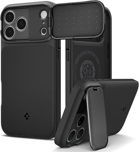 Spigen for iPhone 17 Pro Case, Optik Armor MagFit [TPU Covered Camera Control] [Camera Cover/Kickstand] [Compatible with MagSafe] - Black in Saudi Arabia