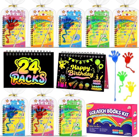 JMMICO 24 Pack Scratch Art Noteboor+ Latcy Hands+ ملصقات ، قوس قوس قزح خدش الحزب يفضل الأطفال ، ألعاب أعياد الميلاد ، غودي أكياس ، فتيات الفتيات الفتاة الفنية كوكات الفصول الدراسية جوائز مدرسية اللوازم المدرسية in Kuwait