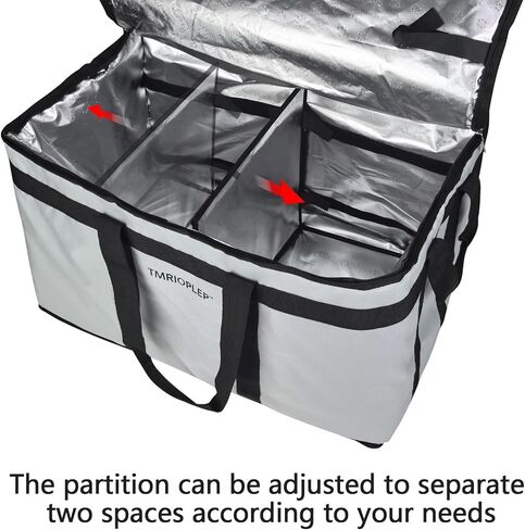 Tmrioplep Food Distribution Insulated Bag, Insulated Cold Meal Bag with Attached Bottom and Divider for Hot and Cold Food Outside (Partitioned, Grye) in Saudi Arabia