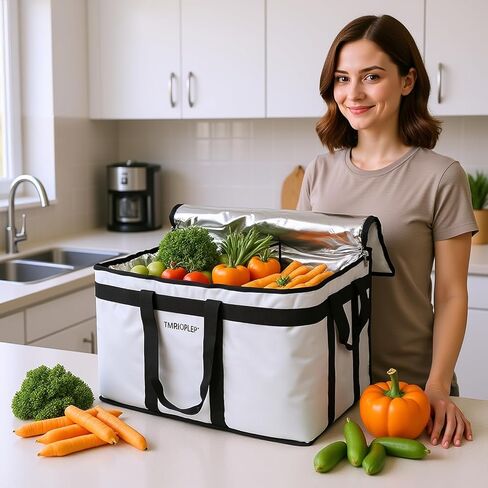 Tmrioplep Food Distribution Insulated Bag, Insulated Cold Meal Bag with Attached Bottom and Divider for Hot and Cold Food Outside (Partitioned, Grye) in Saudi Arabia