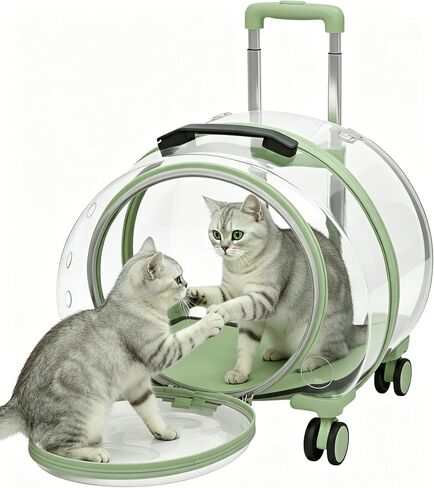 حامل القطط مع عجلات متداول ، حقيبة ظهر للحيوانات الأليفة علبة الحيوانات الأليفة الصافية مع ثقوب تهوية متعددة للقطط والكلاب ، الأخضر in Kuwait