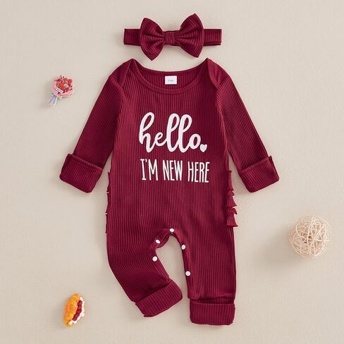 Baby Girl My First Valentines Romper Outfit Ribbed Long Sleeve One Piece Jumpsuit Headband 2Pcs Clothes Set in Saudi Arabia