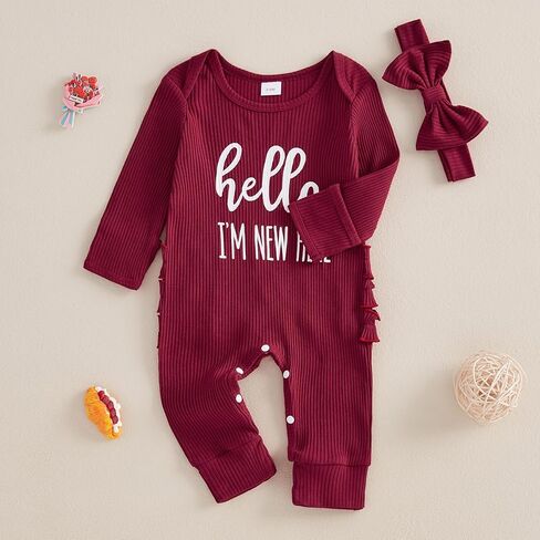 Baby Girl My First Valentines Romper Outfit Ribbed Long Sleeve One Piece Jumpsuit Headband 2Pcs Clothes Set in Saudi Arabia