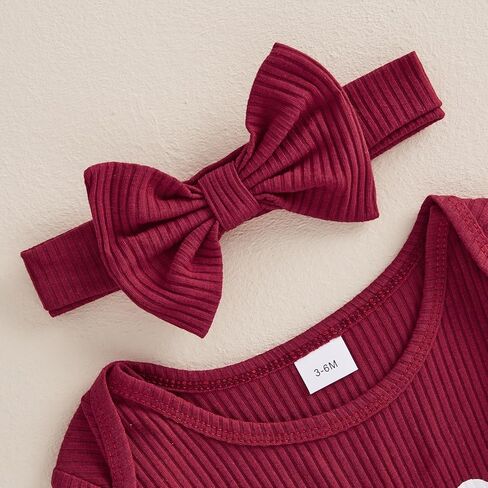 Baby Girl My First Valentines Romper Outfit Ribbed Long Sleeve One Piece Jumpsuit Headband 2Pcs Clothes Set in Saudi Arabia