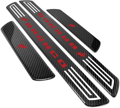 iPick Image for Ford New Bronco in Red Real Carbon Fiber 4 Pcs Universal Door Sill Step Protector Guard Decal Plates - Official Licensed in Saudi Arabia
