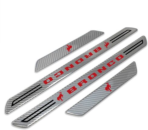 iPick Image for Ford New Bronco in Red Real Carbon Fiber 4 Pcs Universal Door Sill Step Protector Guard Decal Plates - Official Licensed in Saudi Arabia