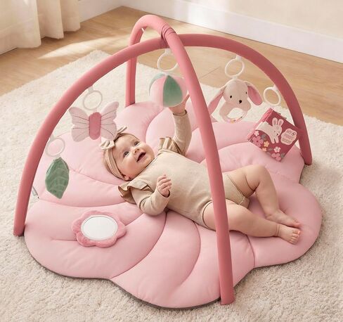 Blissful Diary Baby Play Gym Mat, Tummy Time with 6 Detachable Toys for Sensory & Motor Skill Development, Baby Activity Mat for Girl Boy Newborn Essentials Shower Gift, Pink Floral in Saudi Arabia